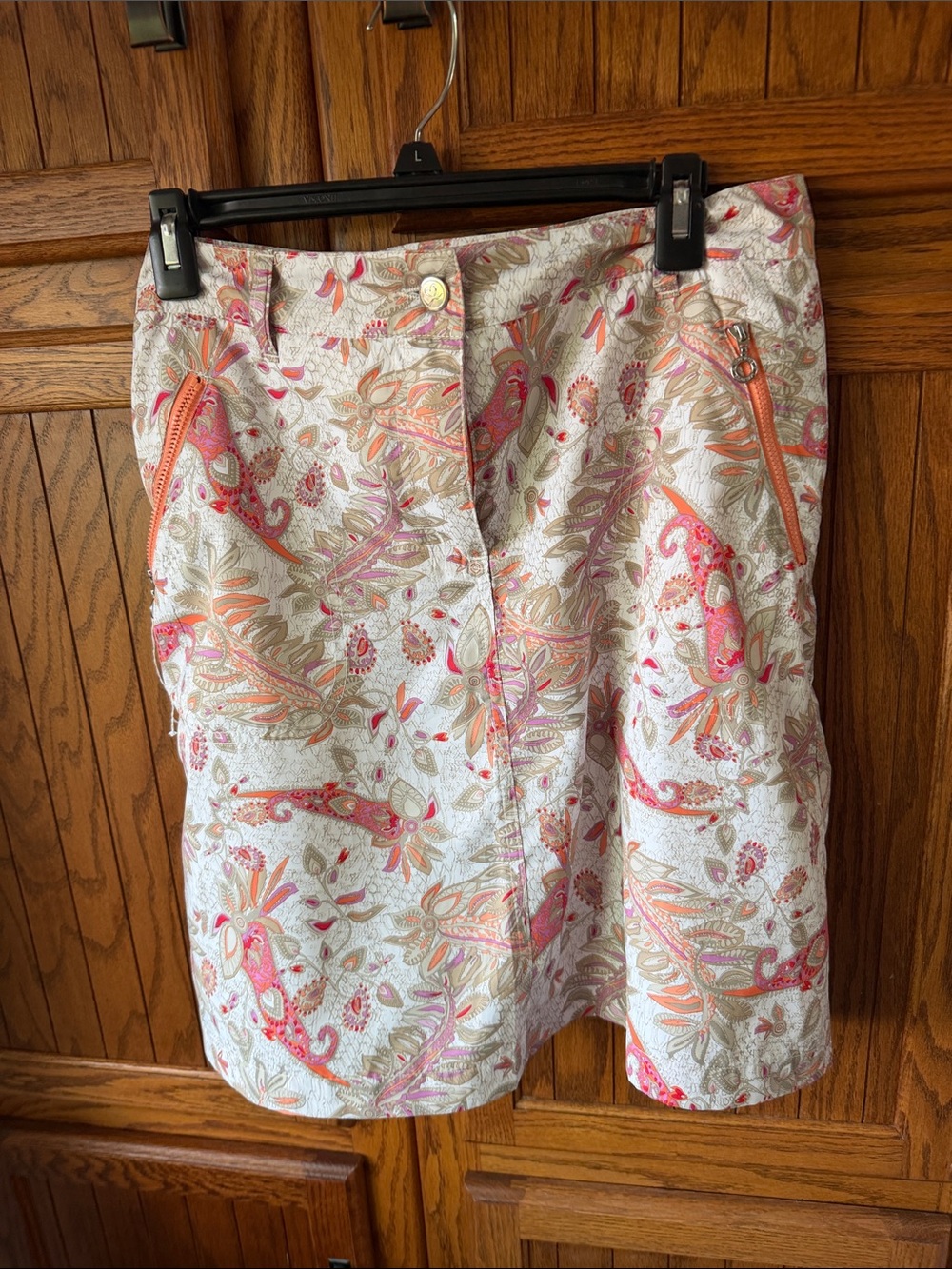Daily Sports White Paisley Floral Skort with Pink & Peach Accents